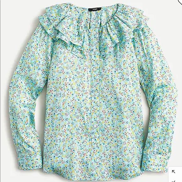 J. Crew Tops - 🆕J CREW Green Floral Ruffle Top Shirt